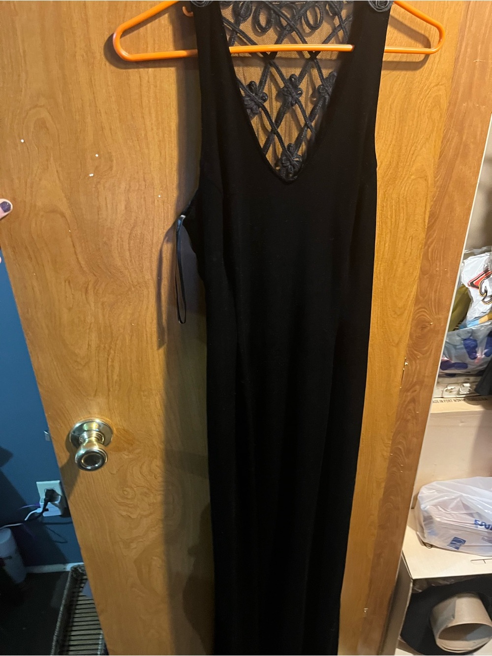 Jessica McClintock Black Maxi Dress with Lace-Detail Back